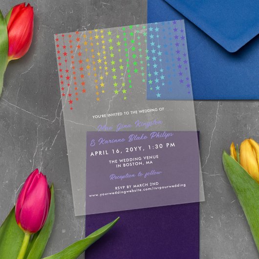 Invitations En Acrylique Rainbow Star Garlands Mariage informel LGBTQ