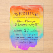 Invitations En Acrylique Rainbow Watercolor Wash Mariage LGBTQ (Recto)