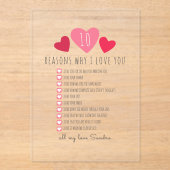 Invitations En Acrylique raisons pour lesquelles je vous aime. valentines u (Recto)