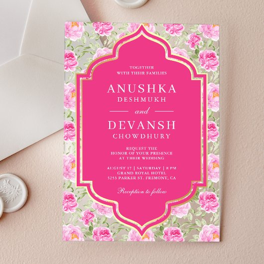 Invitations En Acrylique Rani Pink Floral Pattern Indian Wedding