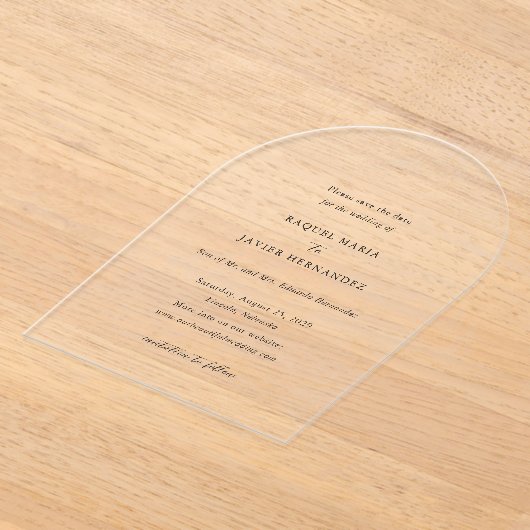 Invitations En Acrylique Raquel Classic Mariage élégant Enregistrer la date (Poser)