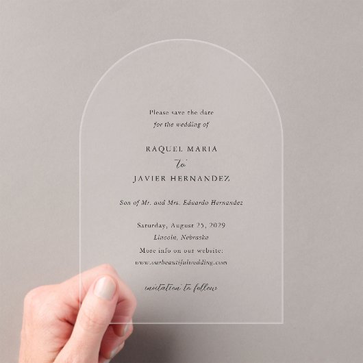 Invitations En Acrylique Raquel Classic Mariage élégant Enregistrer la date (In situ (ordinateur de poche))