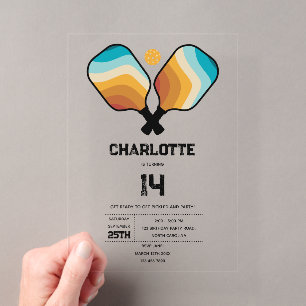Invitations En Acrylique Raquettes de Pickleball Rétro et Fête d'Anniversai