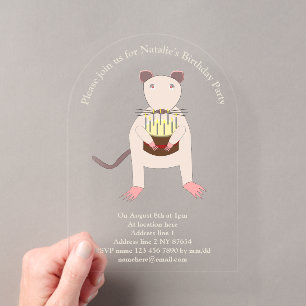 Invitations En Acrylique Rat siamois avec gâteau d'anniversaire personnalis