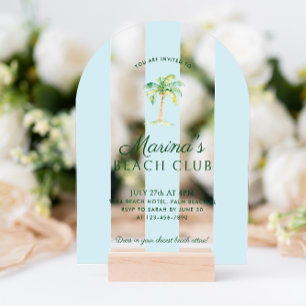 Invitations En Acrylique Rayures de cabane bleue Club Palm Beach Arche d'an