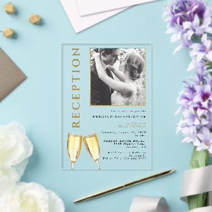 Invitations En Acrylique Réception de mariage au champagne photo élégante