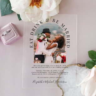 Invitations En Acrylique Réception de mariage avec photo d'arche élégante