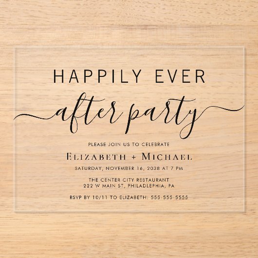 Invitations En Acrylique Réception De Mariage Chic Après La Fête (Recto)