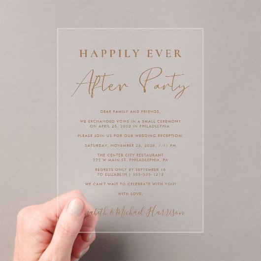 Invitations En Acrylique Réception De Mariage Chic Gold Script (In situ (ordinateur de poche))