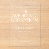 Invitations En Acrylique Réception de mariage Elégant texte blanc clair (Recto)