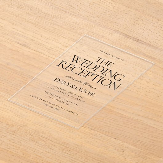 Invitations En Acrylique Réception de mariage élégant Texte noir clair (Poser)