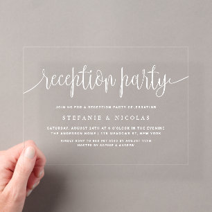 Invitations En Acrylique Réception de mariage en calligraphie blanche