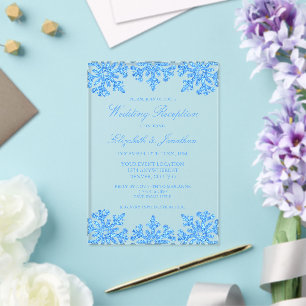 Invitations En Acrylique Réception de mariage hivernal flocon de neige bleu