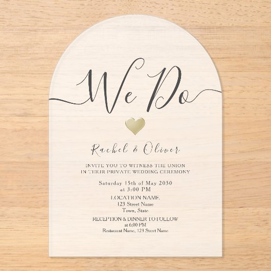 Invitations En Acrylique Réception de mariage moderne simple en noir et bla (Recto)