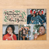 Invitations En Acrylique Red Berries 4 Photo Joyeux Noël Bonne année (Recto)