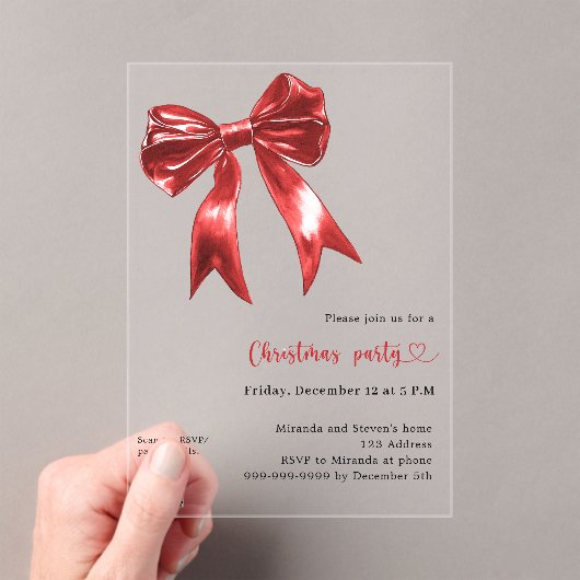Invitations En Acrylique Red bow clear QR code Noël (In situ (ordinateur de poche))