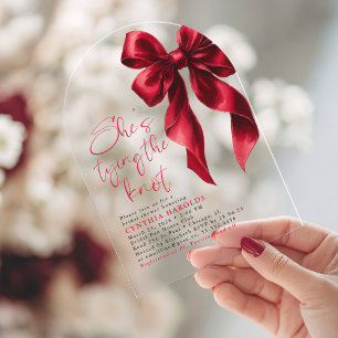 Invitations En Acrylique Red Bow Elle noue la Fête des mariées du noeud