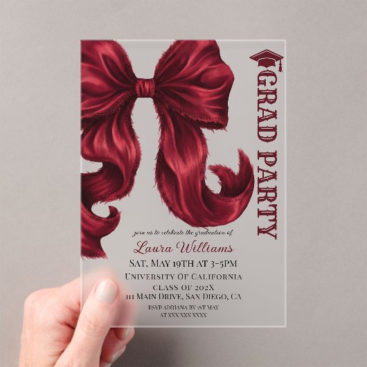 Invitations En Acrylique Red Bow Graduation (In situ (ordinateur de poche))