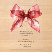 Invitations En Acrylique Red Bow Ribbon 16th Birthday (or any year) (Recto)