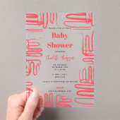 Invitations En Acrylique Red Curve Wavy Squiggle Abstract Baby Shower (In situ (ordinateur de poche))
