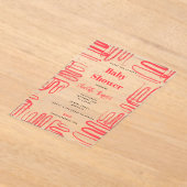 Invitations En Acrylique Red Curve Wavy Squiggle Abstract Baby Shower (Poser)