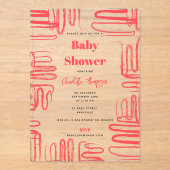 Invitations En Acrylique Red Curve Wavy Squiggle Abstract Baby Shower (Recto)