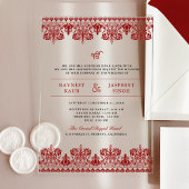 Invitations En Acrylique Red Damask Border Anand Karaj Sikh Wedding