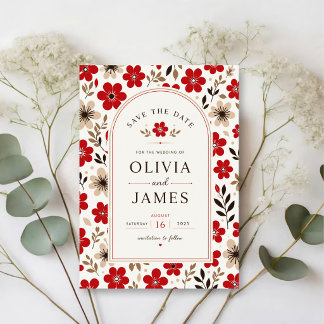Invitations En Acrylique Red Floral Save Elegant Vintage Botanical Romantic