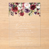 Invitations En Acrylique Red Flowers, Pink Flowers, First Holy Communion (Recto)