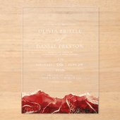Invitations En Acrylique Red Gold Agate Élégant Mariage moderne (Recto)