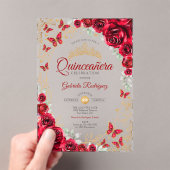 Invitations En Acrylique Red Gold Floral Quinceanera (In situ (ordinateur de poche))