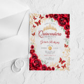 Invitations En Acrylique Red Gold Floral Quinceanera
