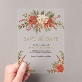 Invitations En Acrylique Red Gold Noël Floral Wedding Enregistrer la date (In situ (ordinateur de poche))