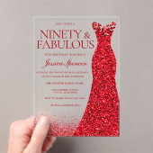 Invitations En Acrylique Red Gown 90th Birthday Party (In situ (ordinateur de poche))