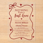 Invitations En Acrylique Red Hearts Nothing Fancy Just Love Script Acrylic  (Recto)