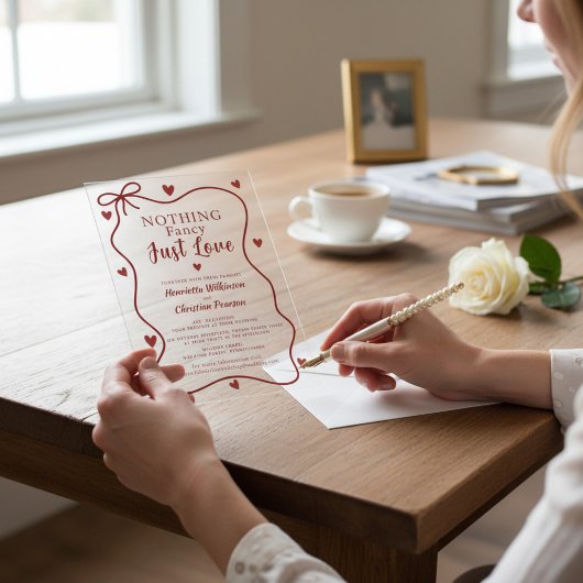 Invitations En Acrylique Red Hearts Nothing Fancy Just Love Script Acrylic 