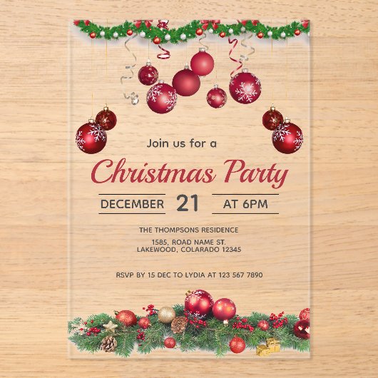 Invitations En Acrylique Red Ornaments Unique Christmas (Recto)