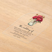 Invitations En Acrylique Red Peony Floral Mason Jar Wedding (Poser)