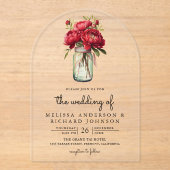 Invitations En Acrylique Red Peony Floral Mason Jar Wedding (Recto)