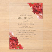 Invitations En Acrylique Red & Pink Floral Elegant Wedding (Recto)