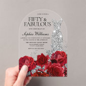 Invitations En Acrylique Red Roses Diamond Gown 50th Birthday Party Arch (In situ (ordinateur de poche))