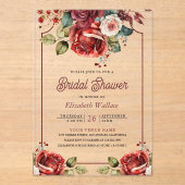 Invitations En Acrylique Red Roses Floral Bridal Shower (Recto)