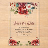 Invitations En Acrylique Red Roses Floral Wedding Enregistrer la date (Recto)