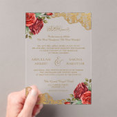 Invitations En Acrylique Red Roses Gold Lace Muslim Wedding (In situ (ordinateur de poche))