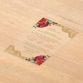 Invitations En Acrylique Red Roses Gold Lace Muslim Wedding (Poser)