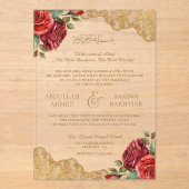 Invitations En Acrylique Red Roses Gold Lace Muslim Wedding (Recto)