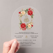 Invitations En Acrylique Red Roses Ivory Flowers Gold Muslim Wedding (In situ (ordinateur de poche))