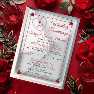 Invitations En Acrylique Red Ruby Diamond 40e anniversaire de Mariage