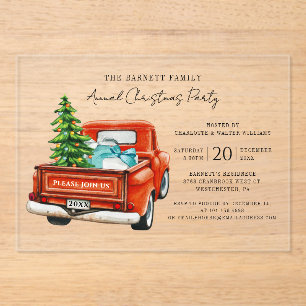 Invitations En Acrylique Red Truck Annual Script Christmas Holiday Party