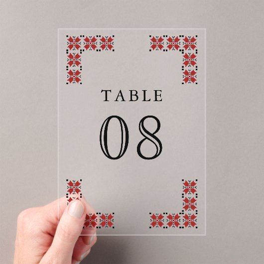 Invitations En Acrylique Red Ukrainian Wedding Acrylic Table Number (In situ (ordinateur de poche))